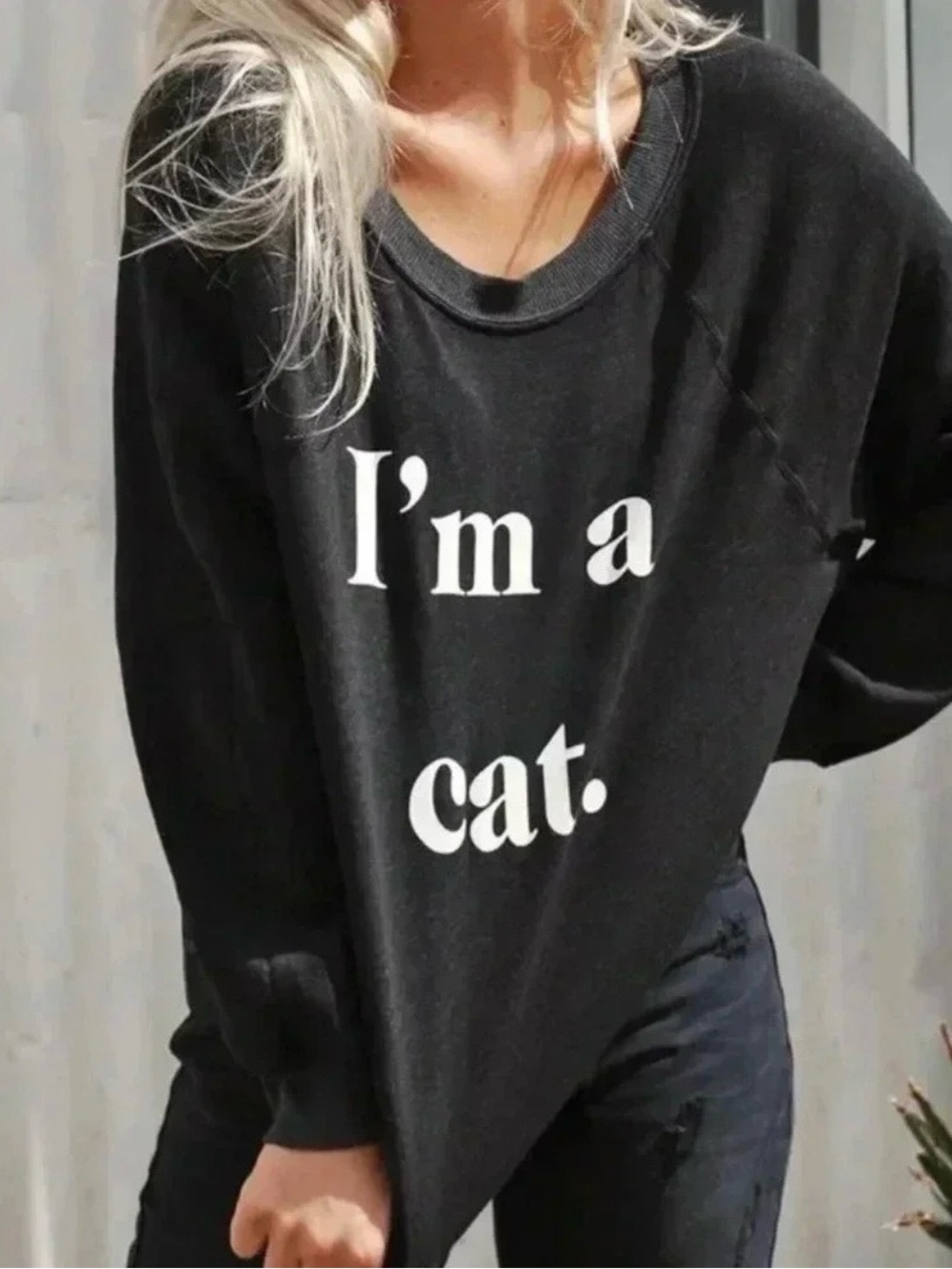 WILD FOX Women's I'm a Cat Black Sweatshirt Jumper Pullover Sweatshirt Size XS